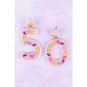 BIRTHDAY SPRINKLES '50' PINK SEED BEAD EARRINGS